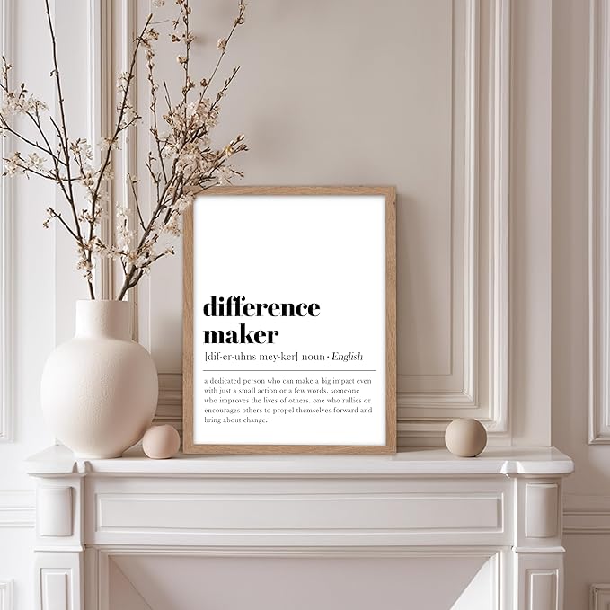 Poster Master Typography Poster - Dictionary Print - Definition of Difference Maker, Book Page - Gift for Teacher, Mentor, Friend - Wall Decor for Home, Classroom, Office, 8x10 Beige Framed