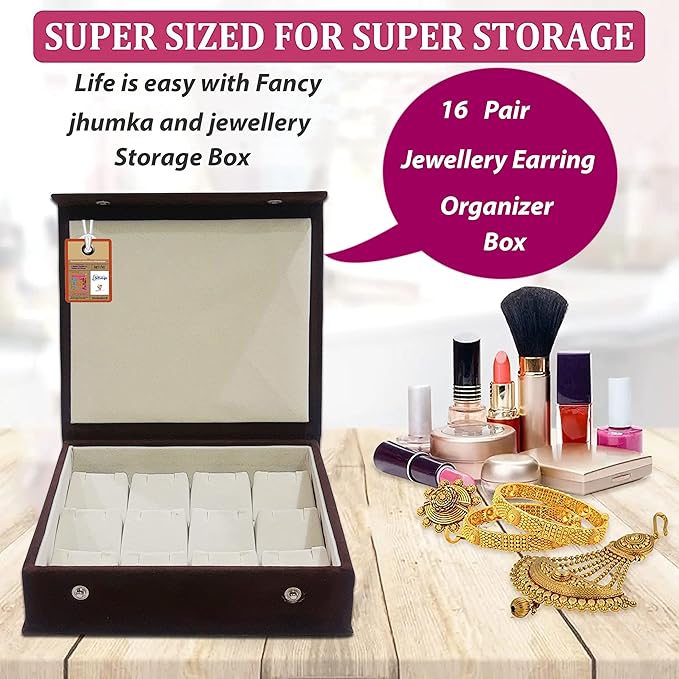 atorakushon Velvet Earrings Jewelry Box Women 12 Slots Jhumka Jewelry Organizer, Rings Earrings Holder Organizer Display Storage Case, for Woman and Girls (Brown)