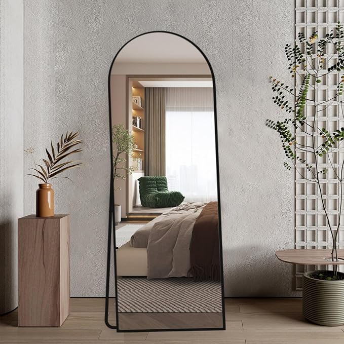 Full Length Mirror 64"x21" Arch Floor Mirror with Stand Arched Mirror Full Body Mirror Black Standing Hanging or Leaning Against Wall for Bedroom Entry, Living Room