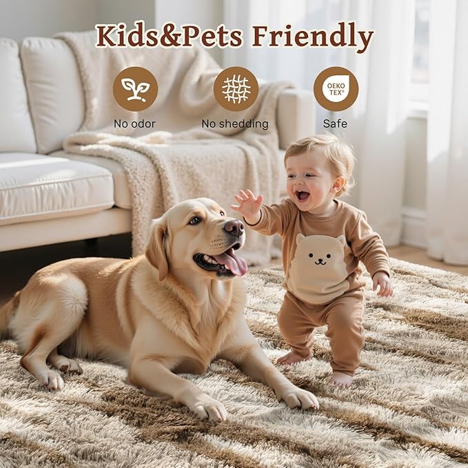 4x6 Ft Fuzzy Rugs for Bedroom,Khaki Neutral Area Rug Non-Slip,Carpet for Living Room Nursery Kids PlayRoom Indoor Modern Plush Carpets