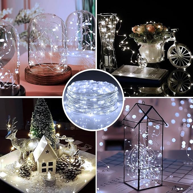 6 Pack Fairy Lights Battery Operated 7ft 20 LED Mini String Lights Twinkle Lights Silver Wire Firefly Starry Lights for Mason Jars Wedding Party Christmas Centerpiece Decor, Warm White & Cool Whtie