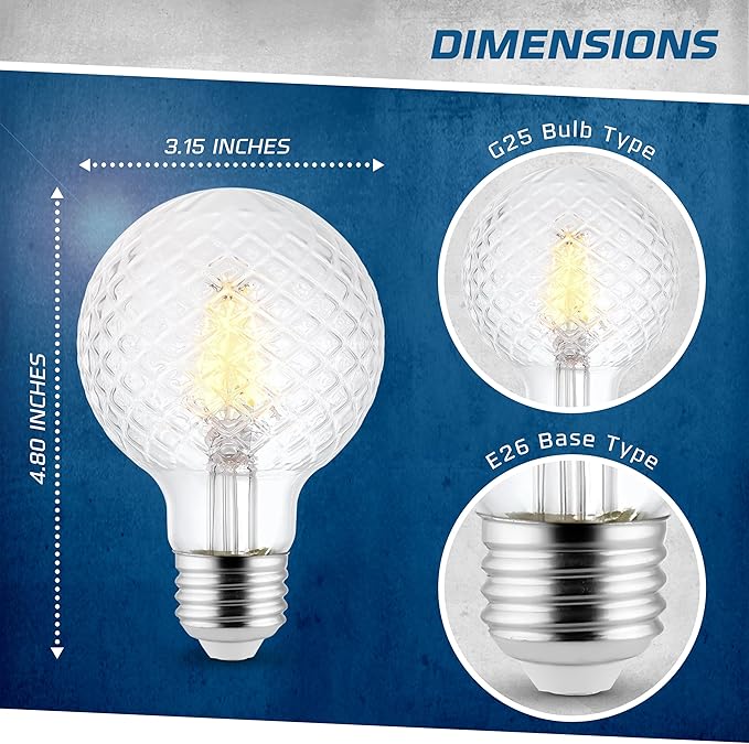Decorative Light Bulb (1-Pack) 5.5 Watt G25 LED Filament Bulb E26 Medium Base (40W Equivalent) 3000K Warm White, 500 Lumens, Dimmable, Cut Glass Clear Decorative Light Bulbs