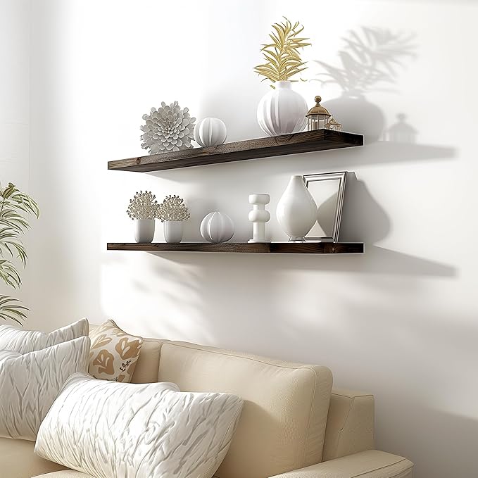GXYAWPJ 48 Inch Floating Shelves for Wall Rustic Brown Wood Wall Shelves for Bedroom Set of 4