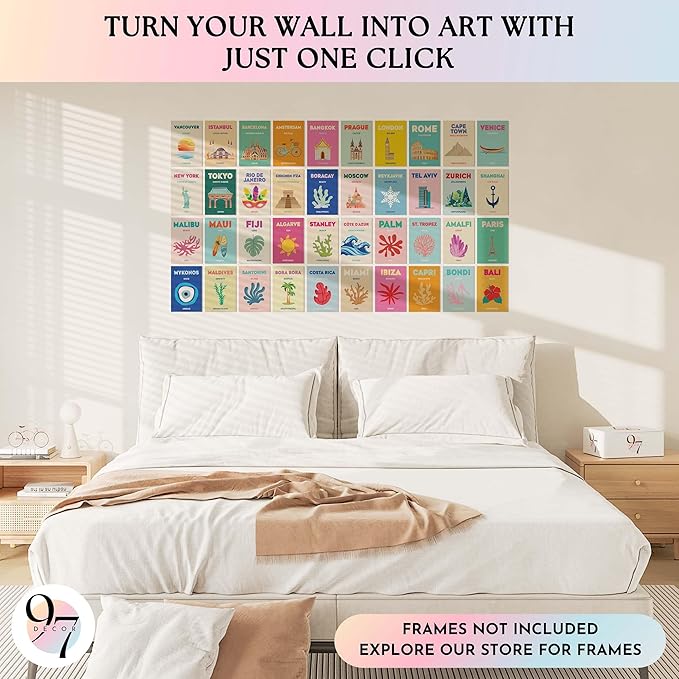 97 Decor Cute Preppy Room Decor Aesthetic - 40pcs Coastal Preppy Collage Kit, Colorful Preppy Posters For Teen Girls Room, Preppy Beach Room Decor, Summer Travel Wall Art Prints Dorm Decorations (4x6)