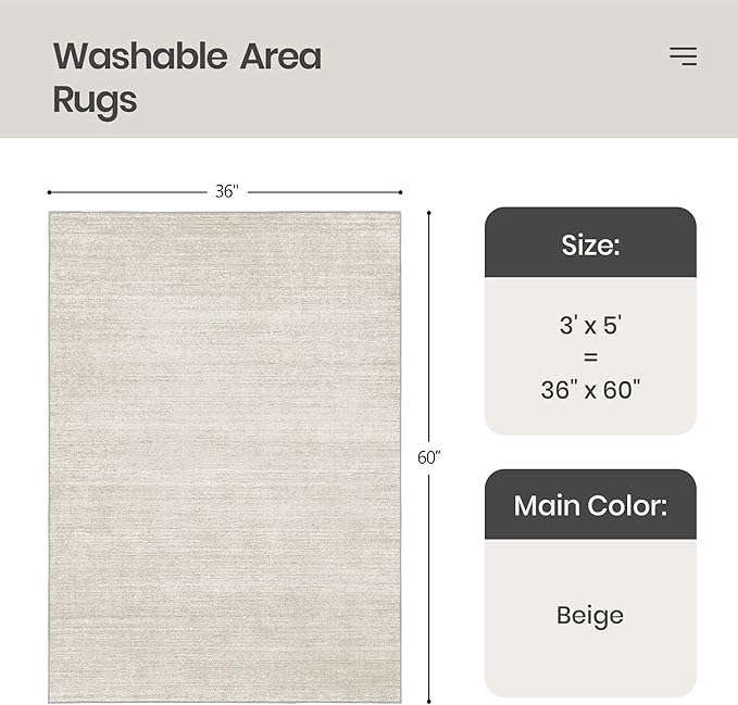 Valenrug Washable Rugs 3x5 - Stain Resistant 3x5 Area Rugs for Living Room, Non Slip Backing Printed Entryway Rugs for Bedroom, Folable Machine Washable Area Rug(3'x5', Beige)