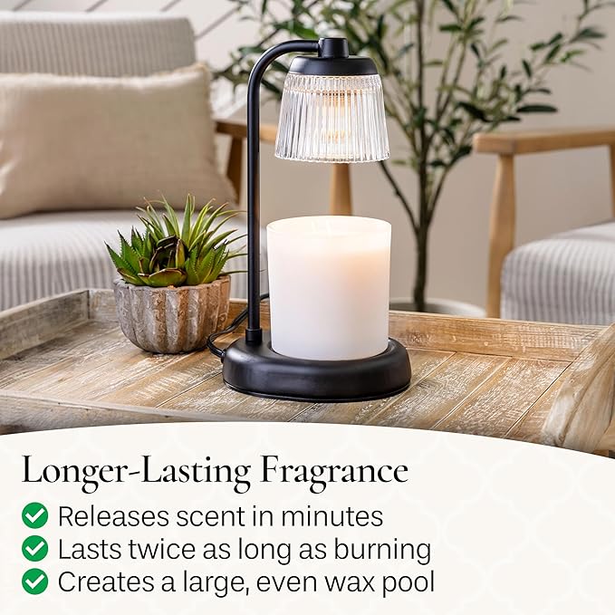 Candle Warmers Etc. Fluted Glass Lamp – for Top-Down Warming & Flame-Free Fragrance