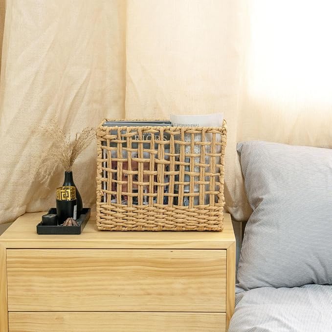 YRMT Magazine Holder Paper Rope Woven Storage Basket for Magazines, Newspapers, Books Decorative Folder Organizer Bin for Home Office