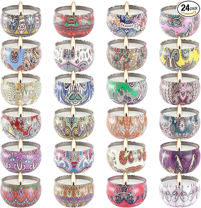 WPONSZU Scented Candles Gifts Set 24 Pack Soy Wax Travel Tin Jar Candles for Home 2.5 OZ jar Candles for Mom for Christmas, Birthday, Thanksgiving, Mother's Day