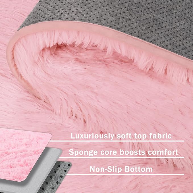 Fluffy Pink Area Rug for Bedroom Living Room Soft 8x10 Fuzzy Washable Rugs Non-Shedding Indoor Plush Rug for Nursery Kids Room Dorm Room Home Decor, High Pile Shaggy Floor Carpets(Dark Pink 8'x10')