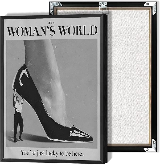 Retro This Is A Woman Is World Poster Feminist Canvas Wall Art Modern Black And White Feminine Hot Girls Room Aesthetic Prints Painting For Home Bedroom Dorm Wall Decor 8x12in Framed