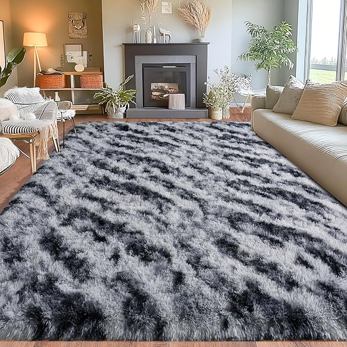 8x10 Area Rugs for Living Room, Ultra Soft Fluffy Large Shaggy Rug Carpet for Bedroom, Non-Slip Fuzzy Plush Rugs for Nursery Boys Girls Kids Room Modern Indoor Home Decor, Tie Dyed Stripes