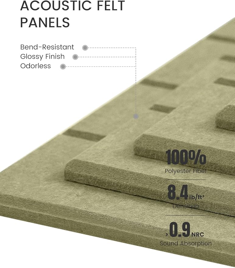 Bumusty Large Cork Board Alternative-48 x 36" Felt Bulletin Board Tiles, with 30 Pushpins, 70 Adhesive Tabs, Bold-Stripe 12-Pack, Cork Boards for Office Push Pin Board Felt Board-Olive Green