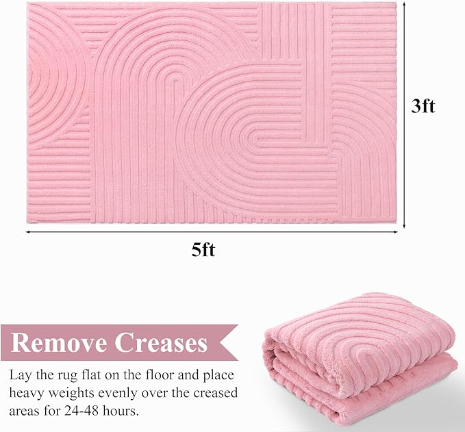 Pauwer Pink Area Rug for Girls Bedroom 3x5 Soft Fluffy Non Slip Machine Washable Rugs Arch Modern Indoor Mat Fuzzy Floor Carpet for Kids Nursery Living Room Dorm Playroom Dining Baby Home Decor