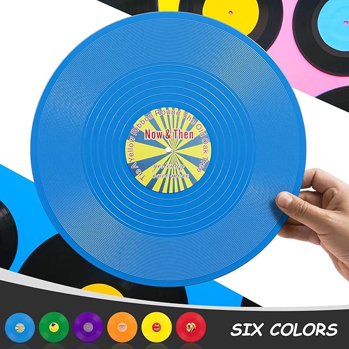 Facmogu 6 Pack Blank Vinyl Records, 12 Inch Fake Vintage Record for Wall Aesthetic, PVC Blank Record for Rock & Roll Music Party Wedding Decoration, Retro Vinyl Records for Studio Room Decor (6 Color)