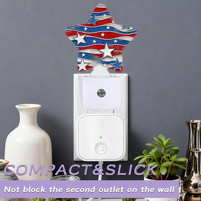Flag Night Lights Plug Into Wall Decorative,Stars Nightlight with Dusk Sensor for Bathroom,Kitchen,Entryway,Room Accent,Gifts