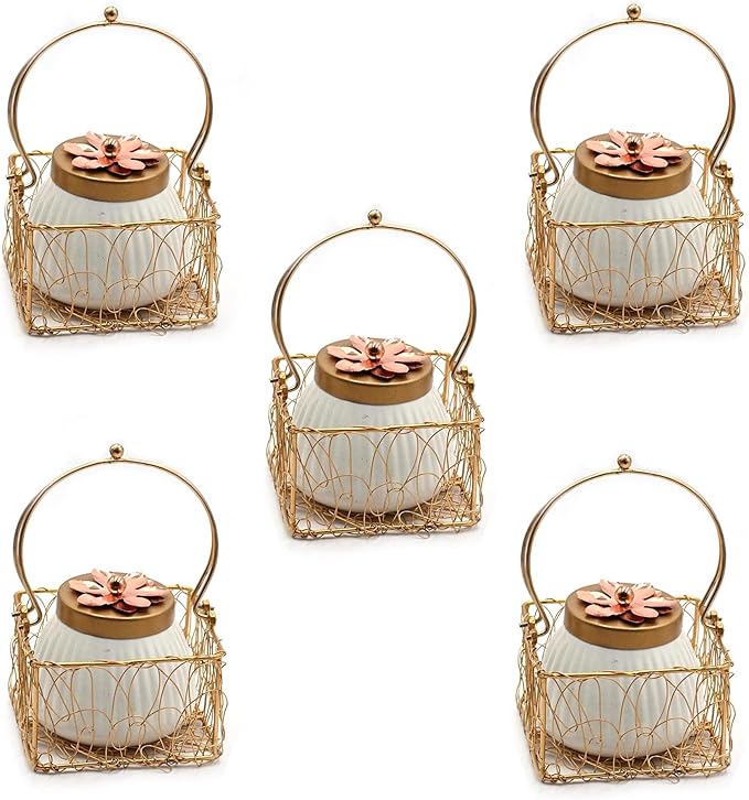 IGH Set Of 1 Wholesale Lot IndiaGiftHub Dry Fruit Jar with Golden Net Basket 4 inch with Lid, Return Gifts, Serving Bowls/Jars for Parties, Wedding Gifts