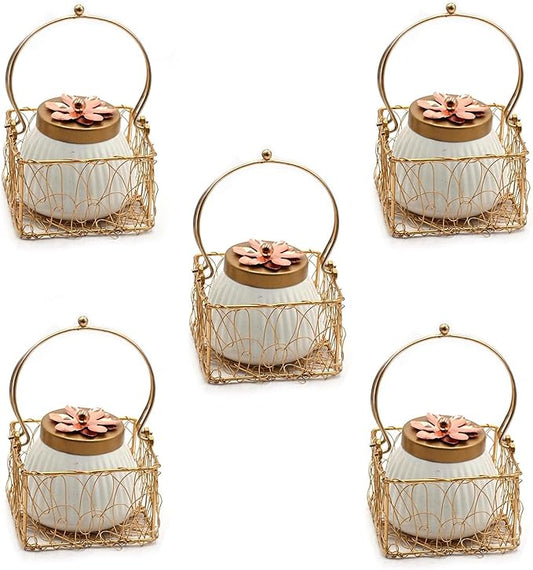 IGH Set Of 1 Wholesale Lot IndiaGiftHub Dry Fruit Jar with Golden Net Basket 4 inch with Lid, Return Gifts, Serving Bowls/Jars for Parties, Wedding Gifts