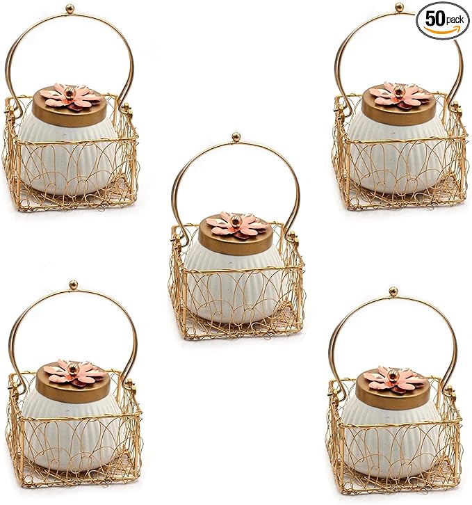 Set of 50 Lot Dry Fruit Jar with Golden Net Basket and Lid 4 Inch, Return Gifts, Serving Bowls/Jars for Parties, Wedding Gifts