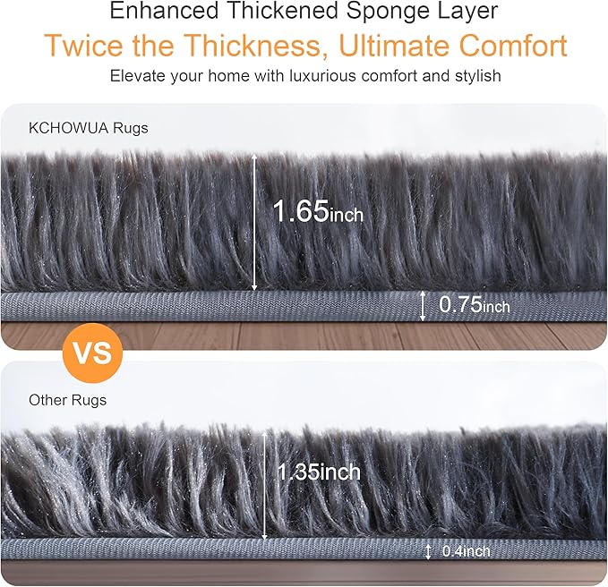 KICHOWUA Thick Area Rug 5x7 Grey Fluffy Shag for Bedroom, Extra Soft Plush Fuzzy Washable Thickened Non-Slip Floor Carpet for Living Room, Cozy Furry Shaggy Rug for Kids Baby Boys Girls Nursery Dorm