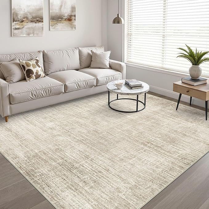 6x8 Area Rugs Living Room: Washable Large Neutral Beige Rug Abstract Soft Modern Stain Resistant Indoor Floor Non-Slip Carpet for Bedroom Nursery Kids Office Playroom Dining Room Under Table Home