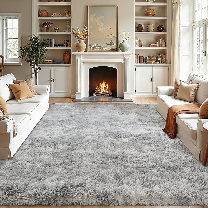 Fluffy Area Rugs for Bedroom - Soft Plush Shag Rug for Living Room Nursery Kids Room - Non Slip Fuzzy Shaggy Floor Carpets for Girls Boys Play Room Dorm Decor (Tie-Dyed Light Grey, 6' x 9')