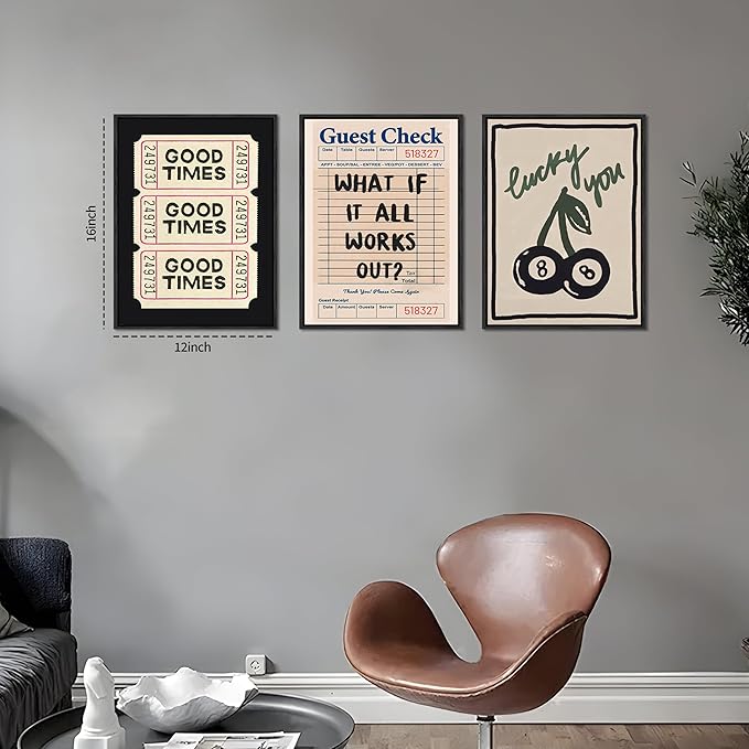 Dytila Floating Framed What If It All Works Out Quote Wall Art Set of 3, Retro Good Times Trendy Pictures Wall Decor Lucky You Vintage Room Aesthetic Paintings, Prints for Apartment Decor 12x16 in