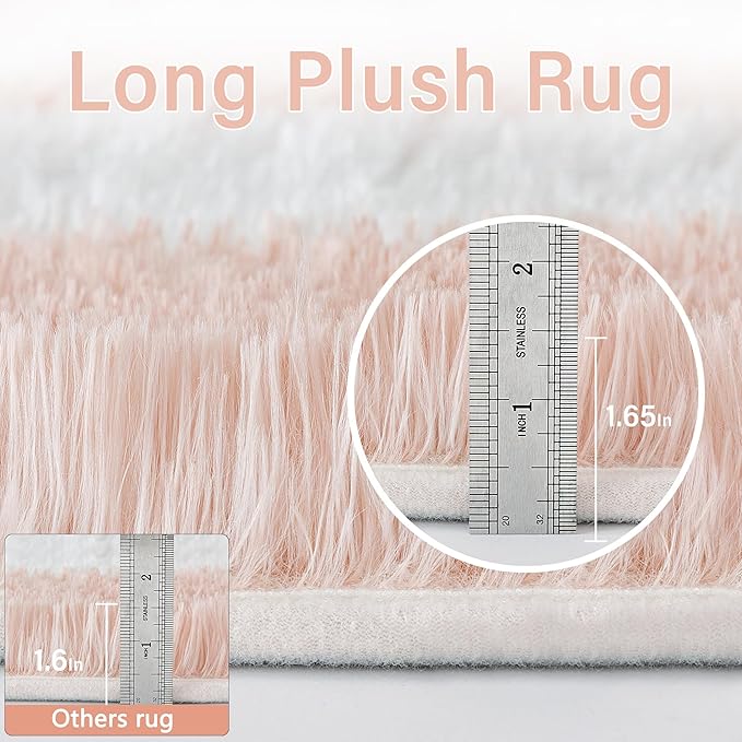 PureCozy Checkered Round Rugs 6ft for Living Room, Pink and White Modern Shag Rugs Super Soft Washable Fluffy Indoor Office Carpet for Bedroom Home Dorm Aesthetic Decor