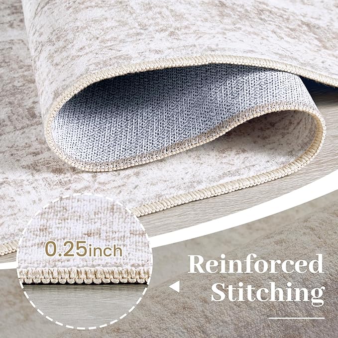 XLUEZ Area Rug 10x12 Living Room Rug, Machine Washable Vintage Distressed Medallion Rug Non-Slip Soft Low Pile Large Indoor Rugs for Bedroom Kitchen Dining Room Office(Beige,10'x12')