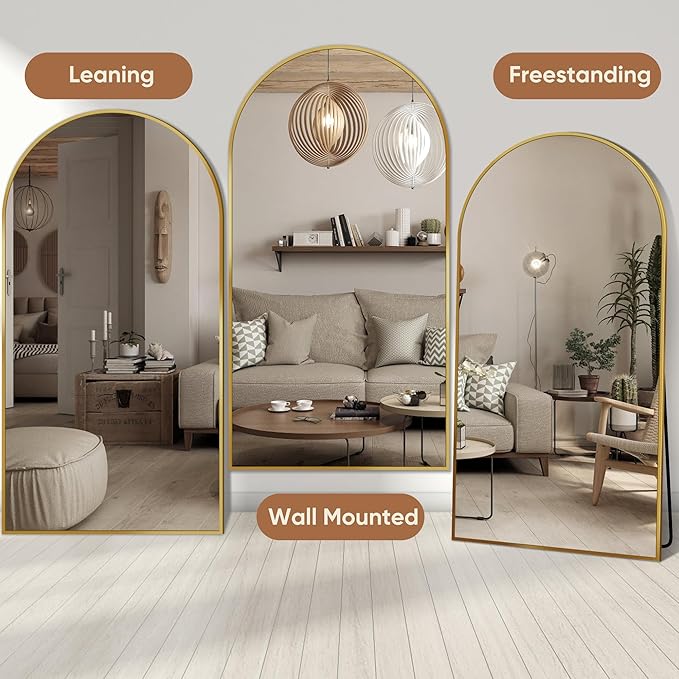 Full Length Mirror, 81"x41" Oversized Arched Mirror Large Standing Mirrors, Tall Mirrors Body Floor Mirror for Bedroom Living Room Aluminum Frame, Gold