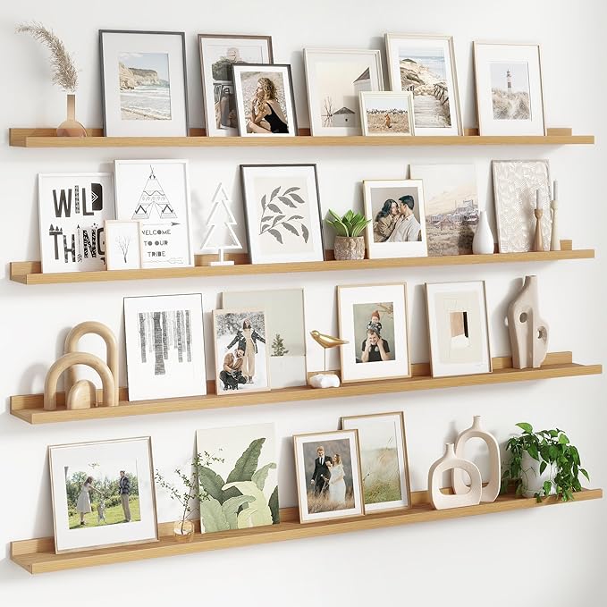 FLYJOE Floating Picture Ledge Shelves for Wall Set of 4, 72 Inch Wall Shelves with Lip Long Large Nursery Book Shelf for Toys Storage Kids Bookshelf Wall Mounted Living Room Bedroom Decor Frames