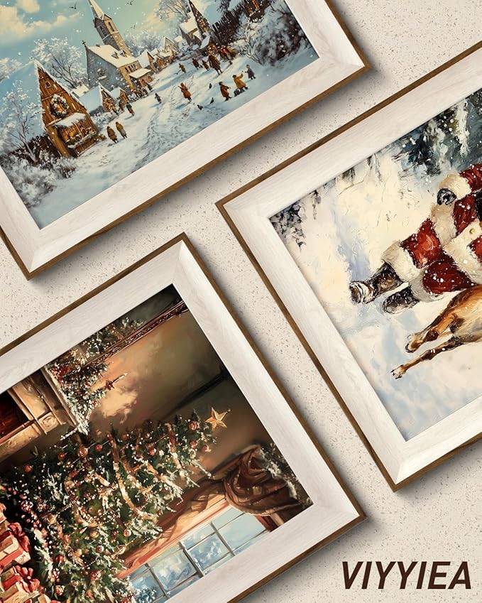 VIYYIEA Winter Framed Wall Art for Living Room, Christmas Tree Canvas Prints, Oil Painting Home Decor, Christmas Picture, Bathroom Wall Decor Gifts for Friends or Family - 16L x 12W