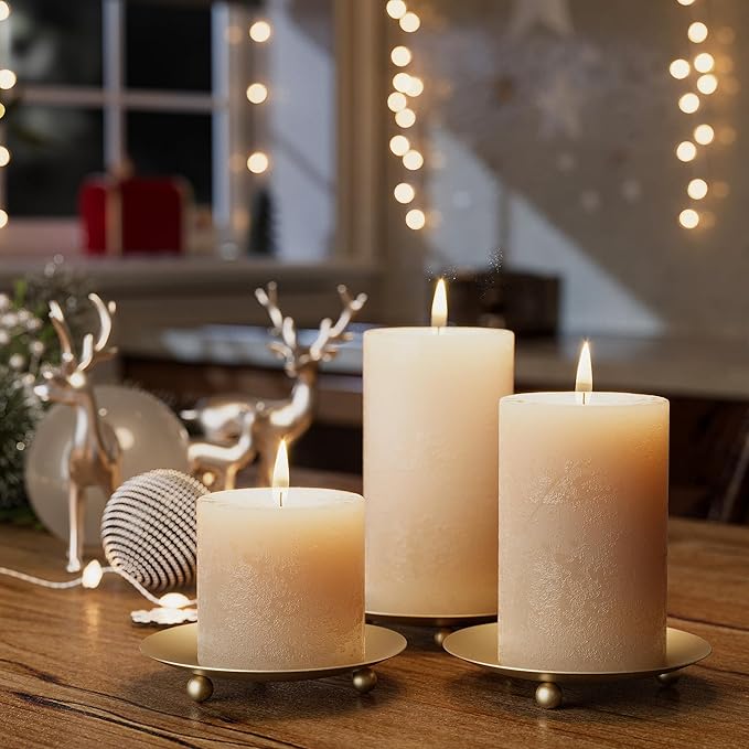 Gold Candle Holders for Pillar Candles, Set of 2 Premium Metal Candle Plates Candle Stand for LED or Wax Candles, Decorative Pillar Candle Holder Dish for Table Centerpiece