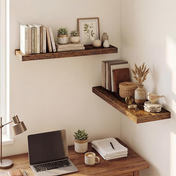 Dreamland 32 Inches Floating Shelves for Wall, 9.3" Deep Long Floating Shelves Set of 2, Large Display & Storage Shelf, Wall Shelf for Bathroom Bedroom Living Room Kitchen Office, Rustic Brown