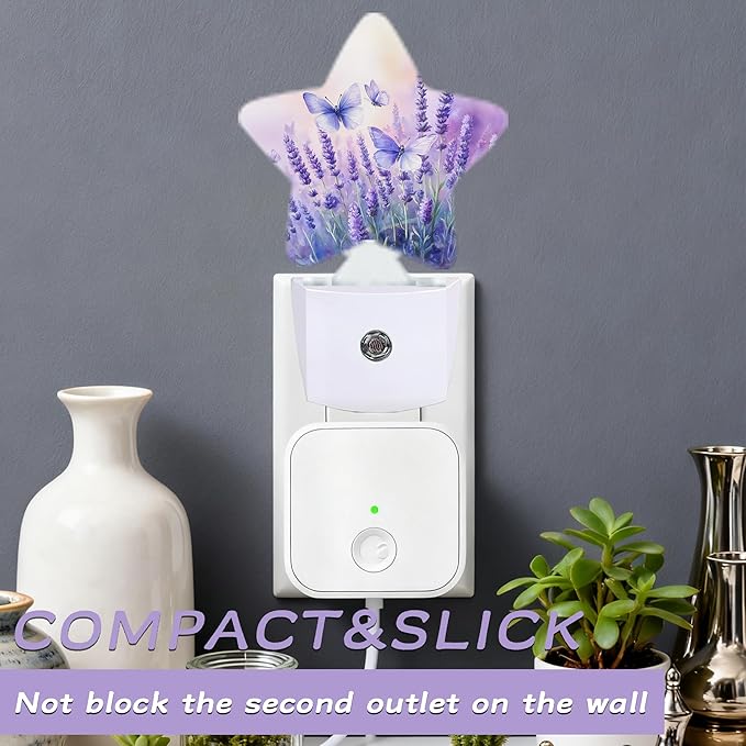 Night Light,Purple Butterfly Night Lights Plug into Wall Lavender Decorations for Bedroom Bathroom,Dusk to Dawn Sensor Kitchen Hallway Stairs Energy Efficient Desk Lamp