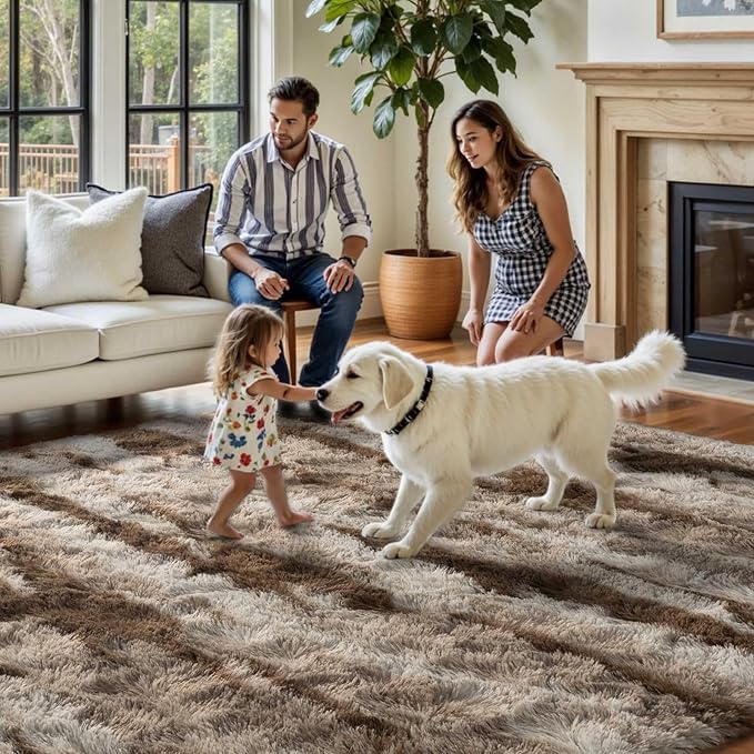 FinRèc 6x9 Brown Rugs for Living Room Bedroom, Fluffy Shaggy Area Rug, Non-Slip Soft Shag Rug for Nursery Kids Room Dorm Room Home Decor, Indoor Plush Floor Carpet