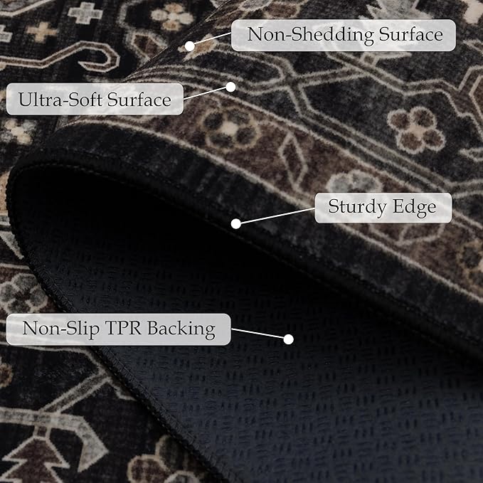 Ruaruarug Area Rug Non Slip Machine Washable Ultra Soft Living Room/Bedroom/Kitchen/Outdoor/Classroom Black Gold, 8'×10'