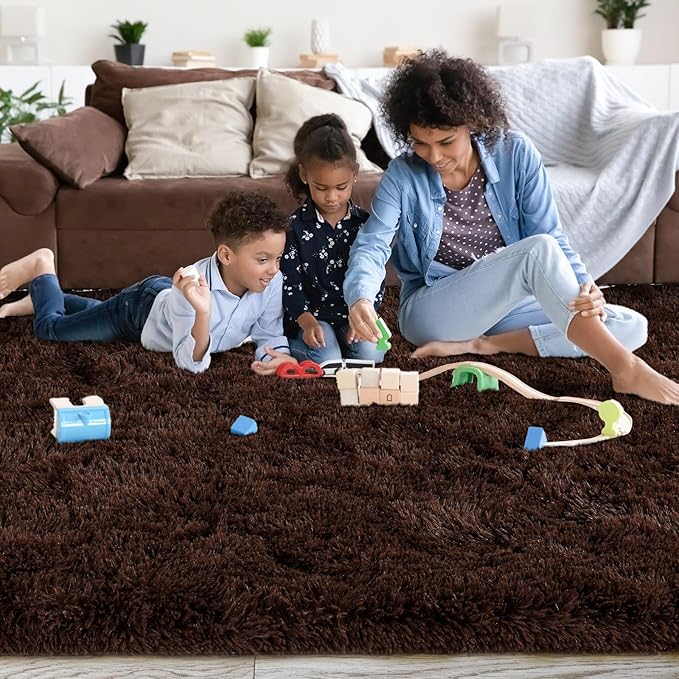Ultra Soft Rugs for Living Room Bedroom, 5x7 Area Rugs for Living Room, Modern Shaggy Carpets Fuzzy Rug for Boys Girls Dorm Nursery Home Decor Aesthetic, Upgrade Non-Slip Durable, Brown