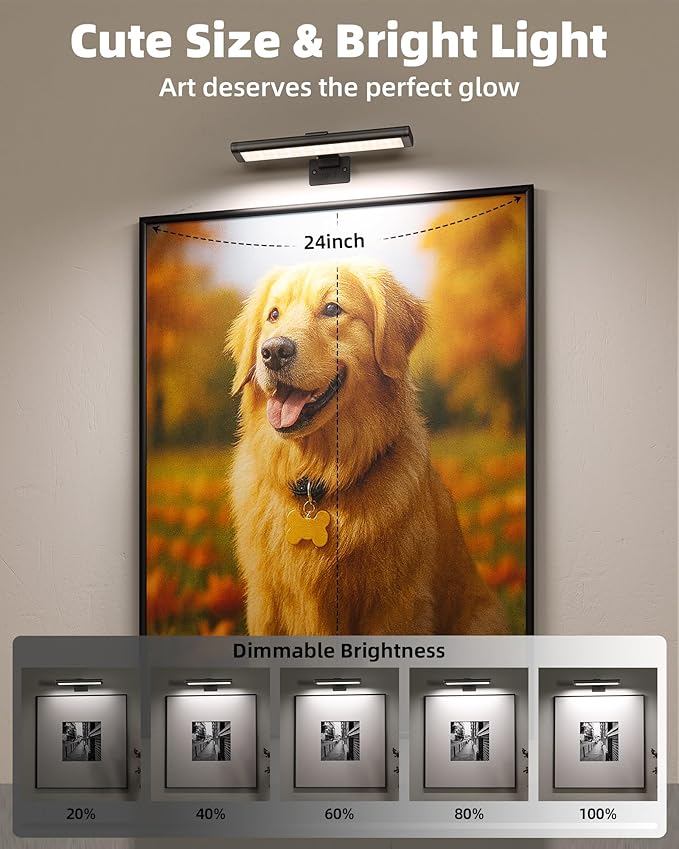 EZVALO Picture Light for Wall, Rechargeable 2400mAh Battery Lights Wireless with IR Remote, 3 Color & Dimmable Magnetic 7.87'' LED Lights Display for Painting, Living Room, Gallery, Bedroom(Black-2P)
