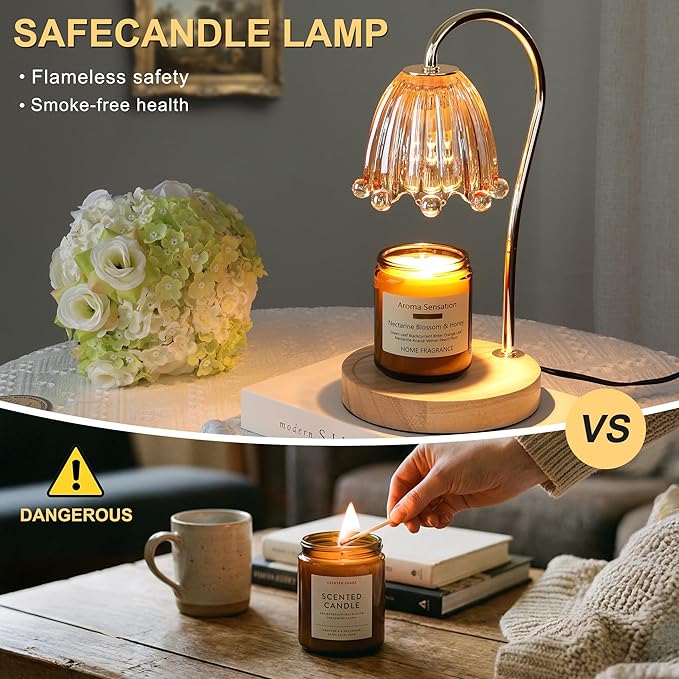 Candle Warmer Lamp with Timer Dimmer, Flower Candle Lamp Birthday Gifts for Women, Mom, House Warming Gifts Wax Melt Warmer for Jar Candles with 2 Bulbs