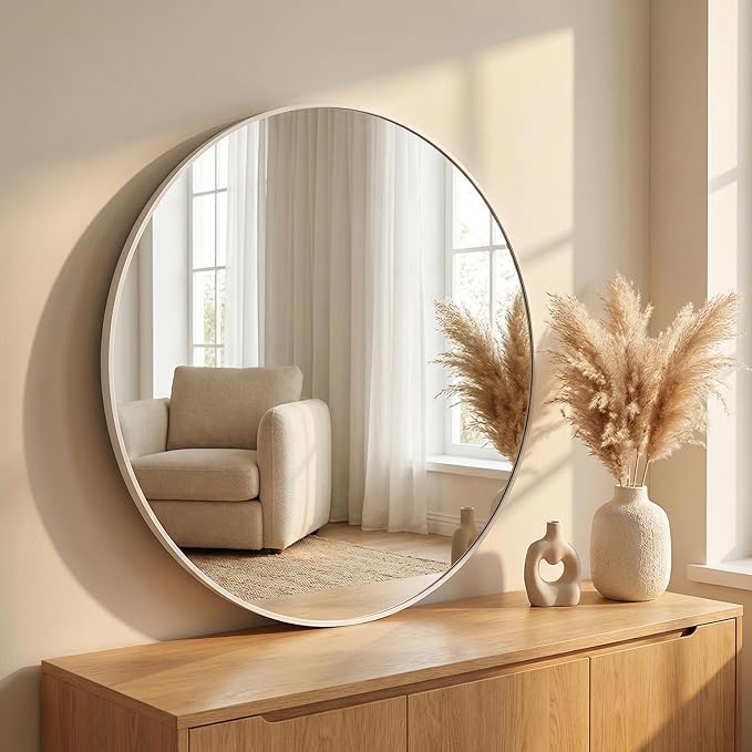HARRITPURE Round Mirror 20" White Wall Mounted Circle Mirrors Vanity Mirror with Brushed Aluminum Alloy Frame Modern Decoration for Bathroom, Living Room, Vanity, Bedroom, Entryway