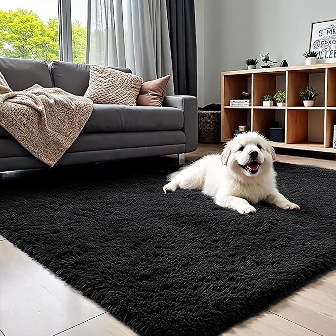 PureCozy 5x8 Area Rug for Living Room, Modern Black Super Shag Shaggy Soft Washable Indoor Fuzzy Carpet Non-Slip Fluffy Rugs for Bedroom Home Aesthetic Decor