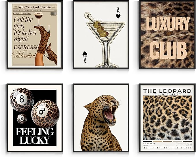 Habseligkeit Vintage Leopard Wall Art Prints, Retro Wall Decors for Room Aesthtic, Posters for Woman Bedroom Decor Aesthetic Unframed, 8X10in, Set of 6