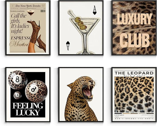 Habseligkeit Vintage Leopard Wall Art Prints, Retro Wall Decors for Room Aesthtic, Posters for Woman Bedroom Decor Aesthetic Unframed, 8X10in, Set of 6