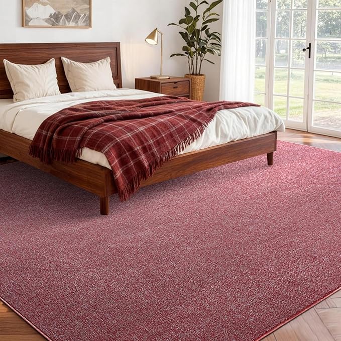 FinRèc 5x7 Washable Area Rugs for Bedroom Living Room, Low Pile Thin Rug Solid Color, Non-Slip Carpet Indoor for Home Decor (Red/White)