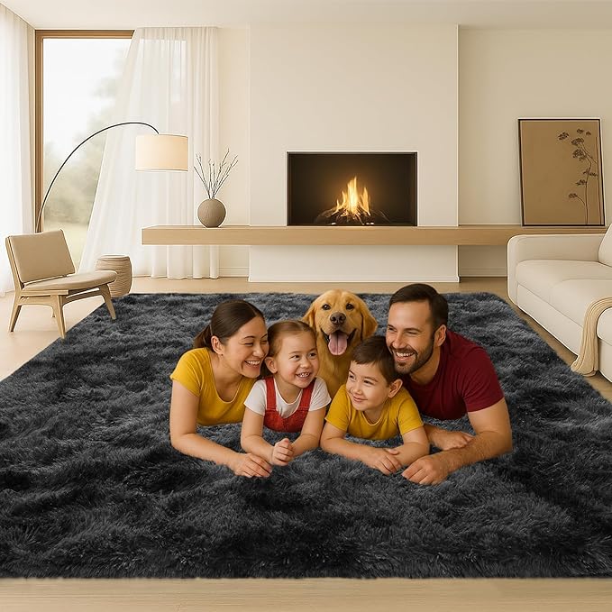 8x10 Area Rugs Living Room,Large Plush Fluffy Bedroom Carpet, Non-Slip Upgraded Indoor Thick Soft Rug,Also Suitable for Home Decor Aesthetics,Kids Room and Dorm,Dark Grey.