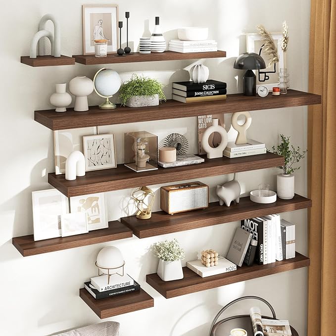 40 Inch Floating Shelves for Wall with Invisible Brackets Set of 2, 9"D Engineered Wood Wall Shelves with Wood Grain for Living Room, Bedroom, Bathroom, Kitchen Decor and Storage, Walnut Finish
