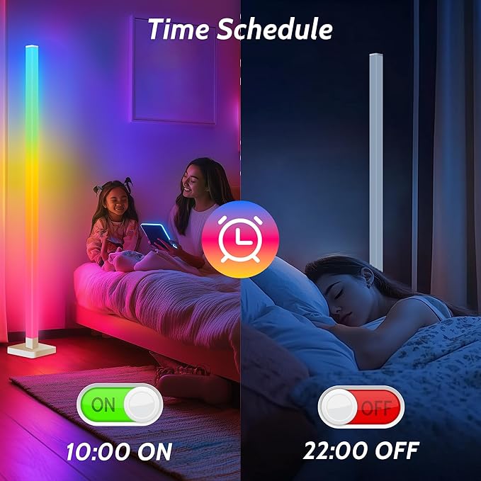 Flupuro ICRGB Corner Floor Lamp, DIY Floor Lamp with Music Sync and 16 Million Colors, Color Changing Standing Floor LED Lights for Bedroom Living Room Decor, Ambient Mood Lighting Gaming Accessories