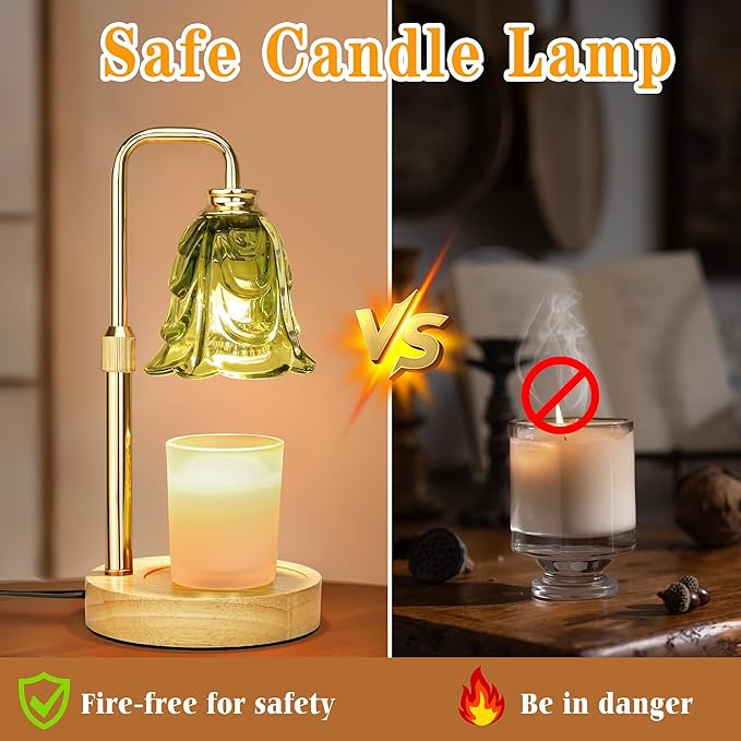 Candle Warmer Lamp with Timer Dimmer, Adjustable Height Green Tulip Candle Wax Warmer, Christmas Birthday Gift for Mom Women,House Warming Gifts for New Home Bedroom Decor,Flower Green