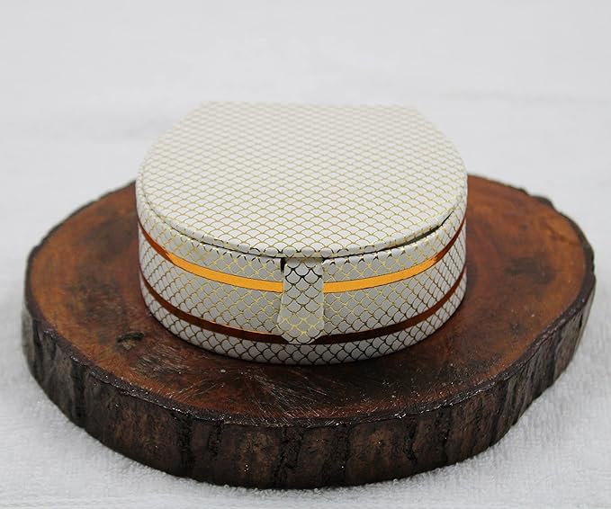 atorakushon PU Leather Cosmetic Jewellery accessories Small Round Bangle Box Ring Earrings Studs Box Necklace Wardrobe Organizer for Female Pack of 6 (Cream)