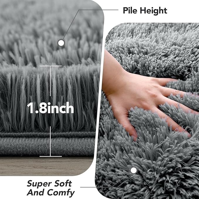 5x8 Grey Rug for Living Room: Fluffy Area Rugs for Living Room- Shaggy Area Rugs 5x8 Gray for Bedroom - Shag Sofr Plush Carpets for Bedroom (Grey, 5x8Feet)